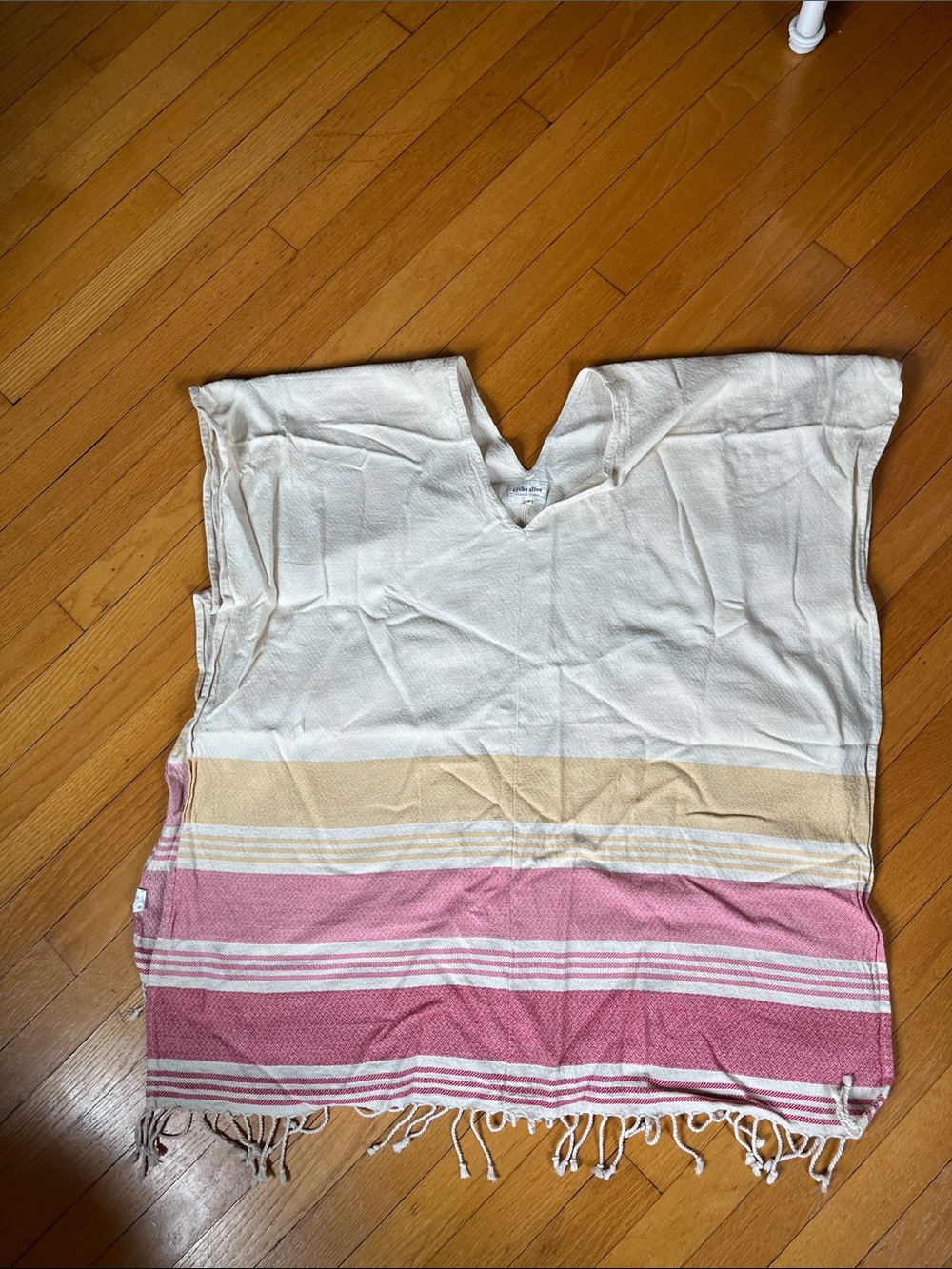 Women’s Cream and Pink Striped V-Neck Poncho cover-up